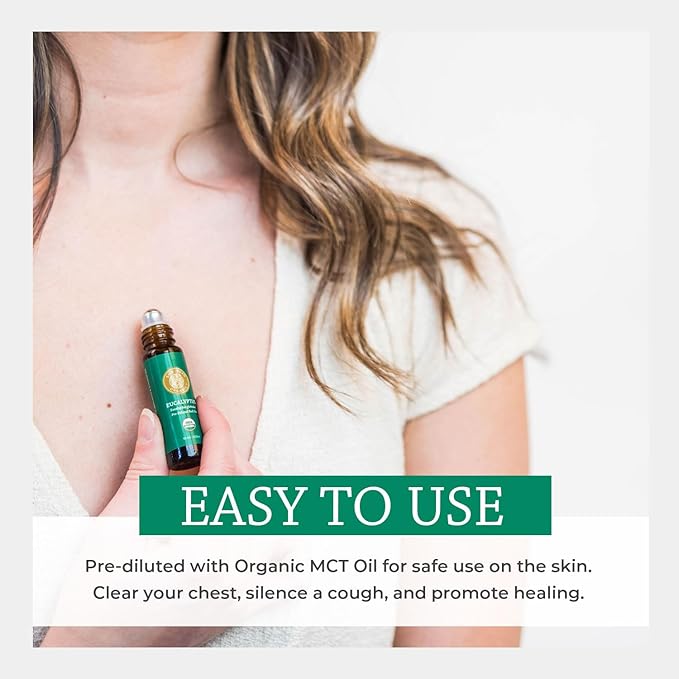 Silk Road Organic Eucalyptus Essential Oil Roll On, 100% Pure USDA Certified - Respiratory Health, Colds, Cough, Sinus & Allergy Congestion - 10 ml Roller - Always Pure, Always Organic-Velvo Beauty