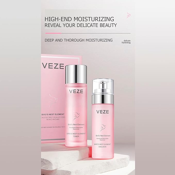 VENZEN Bird's Nest Element Beautecret Seaucysket Niacinome Set Moisturizing Body Face Hand Skincare Delicate Hydration Toner Emulsion 2Pcs Gift Box-Velvo Beauty