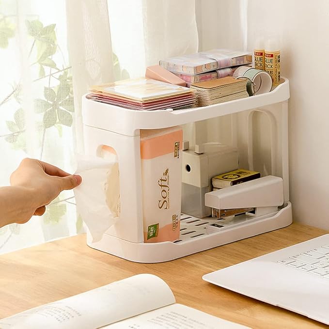 2-Tier Desk Organizers & Dispensers，Mail Holder for Office Desk Organization，Kitchen Spice Rack or Bathroom Countertop Organizer, Gift for Teachers, Classmates, and Friends,White-Velvo Beauty