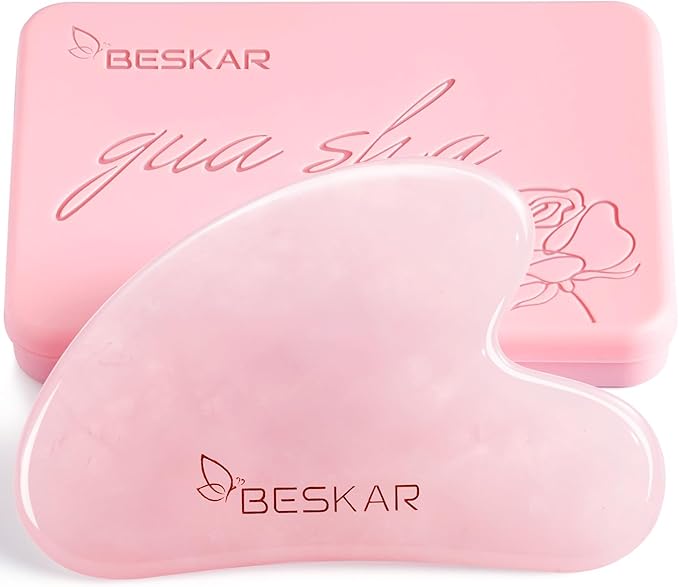 BESKAR Gua Sha Facial Tools, Natural Jade Stone Guasha Massager for Jawline Sculpting, Tighten Face Skin and Reduce Wrinkles, Face Eyes Body Neck Massage Tool, Skin Care Gift-Velvo Beauty
