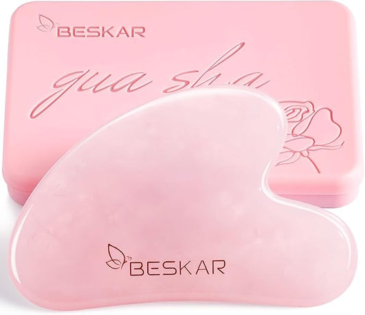 BESKAR Gua Sha Facial Tools, Natural Jade Stone Guasha Massager for Jawline Sculpting, Tighten Face Skin and Reduce Wrinkles, Face Eyes Body Neck Massage Tool, Skin Care Gift-Velvo Beauty