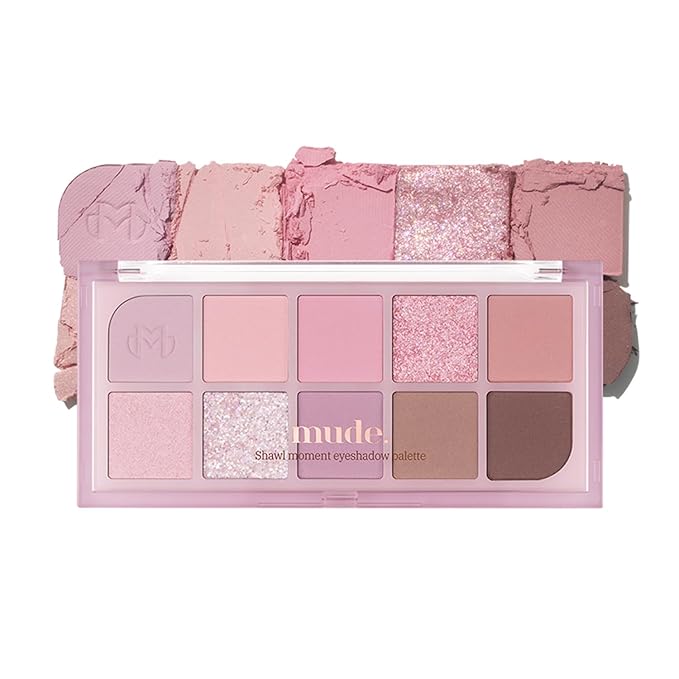 mude Shawl Moment Eyeshadow Palette Matte Shimmering Glitter Layering 10 Shades Highly Pigmented Blendable Color with Soft Texture Korean Makeup Eye Palette K-beauty-Velvo Beauty