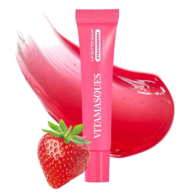 Vitamasques Lip Butter Balm Strawberry, Korean Lip Balm - Peptide Lip Treatment - Lip Balm Hydrating - Light Tinted Lip balm - Made in Korea - 0.33 fl.oz-Velvo Beauty