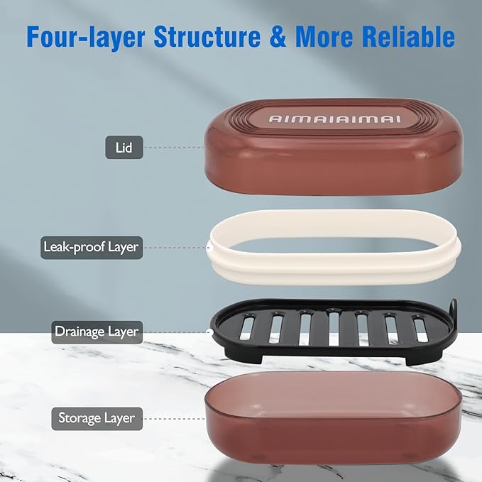 Travel Soap Container, Translucent Visible Soap Box, Travel Soap Holder with Removable Draining Layer, Portable Soap Case for Traveling, Camping, Gym (Red Style A)-Velvo Beauty