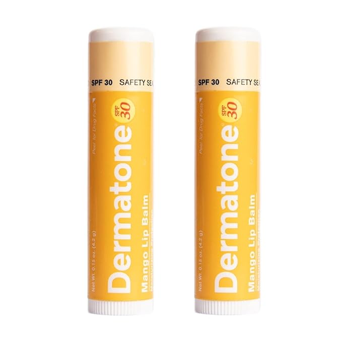 Dermatone Mango Lip Balm SPF 30 | Lip Balm with Sunscreen | Moisturizing with Aloe and Vitamin E | Medicated to Soothe & Replenish Chapped and Cracked Lips (Mango Lip Balm, 0.15oz Pack of 2)-Velvo Beauty