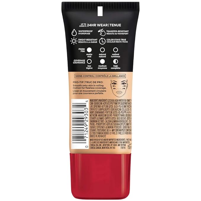 L'Oreal Paris Cosmetics Makeup Infallible Pro-Matte Liquid Longwear Foundation, Golden Beige, 1 fl oz-Velvo Beauty