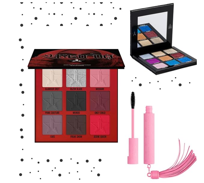 Jeffree Star Cosmetics Weirdo Mini Palette + Mini Controversy & Black Jeffree Star Approved Mascara Bundle of 3, Red-Velvo Beauty
