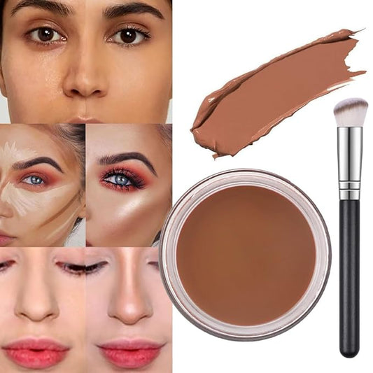 Pot Concealer with Makeup Brush Set,Tattoo Color Correcting Concealer,Full Face Color Correcting Conceal Foundation,Under Eye Concealer Brightener Dark Eye Ring corrector de ojeras (07-DEEP)-Velvo Beauty