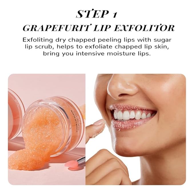 ANAIRUI Lip Mask Set, Lip Exfoliator Scrub & Moisturizer,Grapefruit Lip Care Kits With Lip Sleeping Mask & Sugar Lip Scrub, Lip Overnight Plumper Set for Dry, Chapped Lips-Velvo Beauty