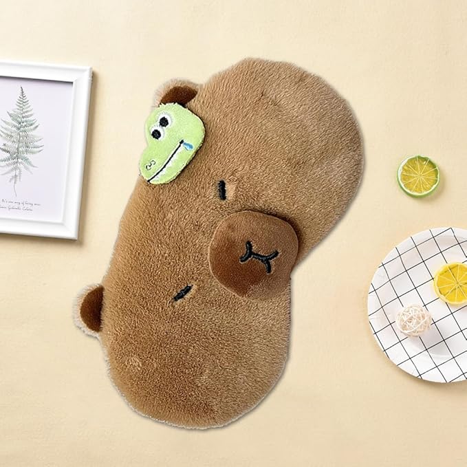 PERFECTSIGHT Cute Plush Eye Mask, Lightweight Adjustable Eyeshade, Faux Fur Cover for Women Men Sleep Travel Nap (Capybara)-Velvo Beauty