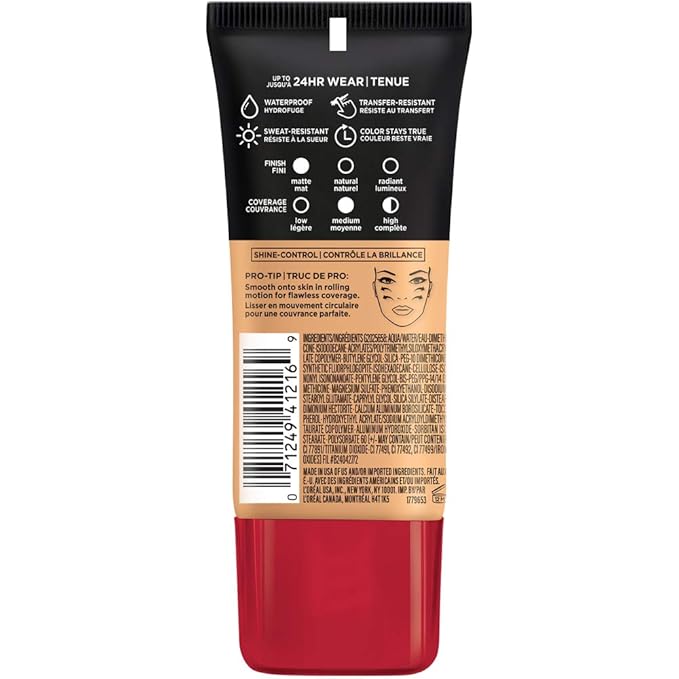 L'Oreal Paris Cosmetics Makeup Infallible Pro-Matte Liquid Longwear Foundation, Golden Sun Beige, 1 fl oz-Velvo Beauty