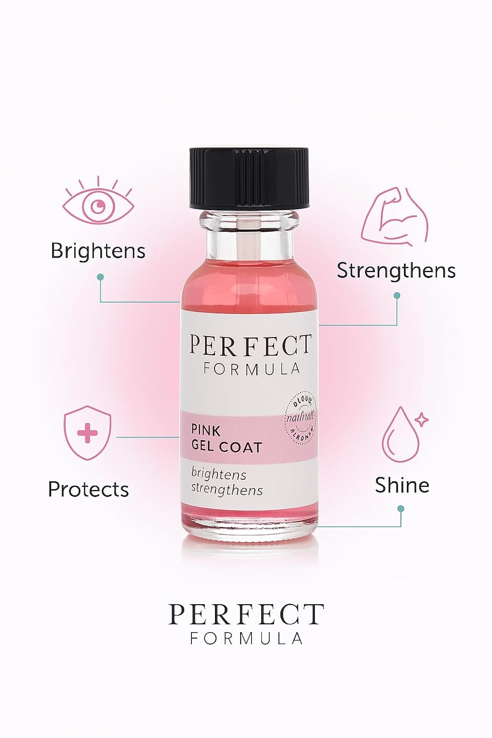 Perfect Formula Pink Gel Coat - Nail Strengthener and Strengthening Polish for Women, Extra Strong Nail Hardener, Keratin Treatment for Damaged Fingernails-Velvo Beauty