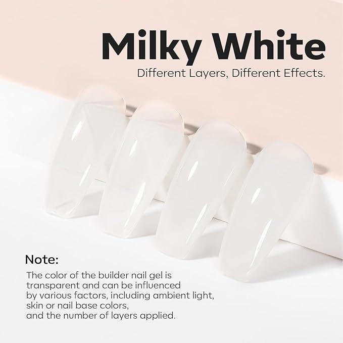 modelones Builder Nail Gel, Milky White Builder for Nail Thickening, 8-in-One LED Lamp Cured Strengthener Hard Color Base Extension Glue Gel Polish in a Bottle for Home DIY Salon Women-Velvo Beauty