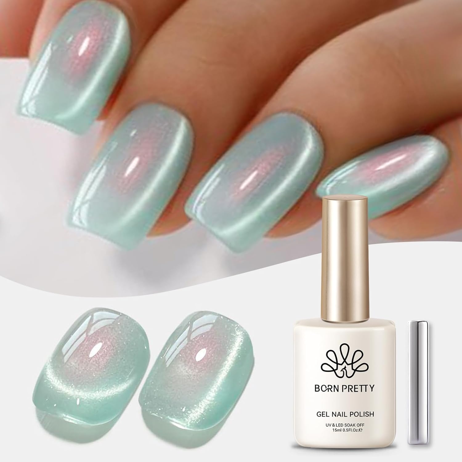 BORN PRETTY Cat Magnetic Eye Gel Nail Polish,Tuberose Green Magnetic Gel Polish Shimmer Magnetic Eye Gel Manicure Nail Art DIY 15ml-Velvo Beauty