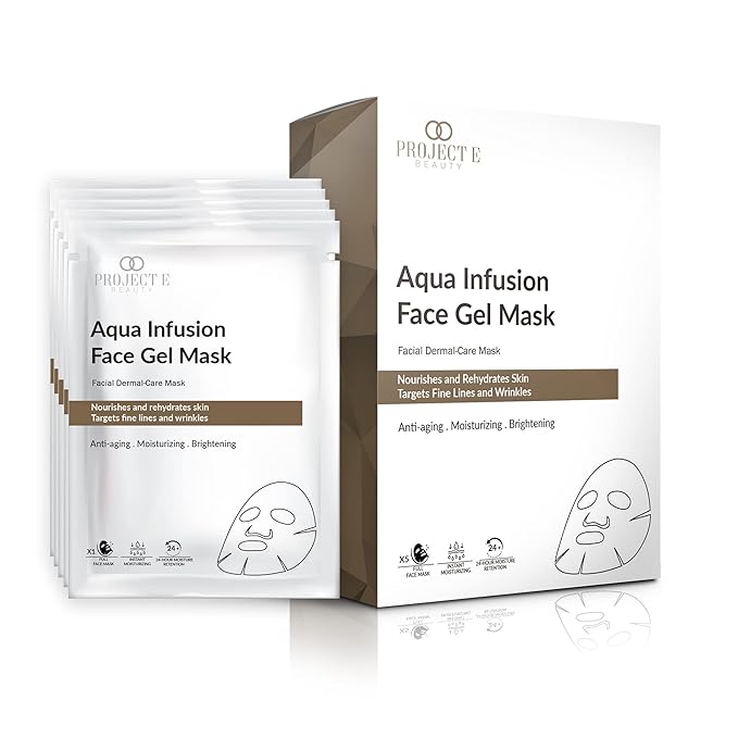 Project E Beauty Aqua Infusion Face Gel Mask Moisturizing, Hydrating & Anti-Aging | Removes Fine Lines | Brightening Collagen Face Mask | Skincare Routine | Hydrogel Sheet Masks | 5 Pack-Velvo Beauty