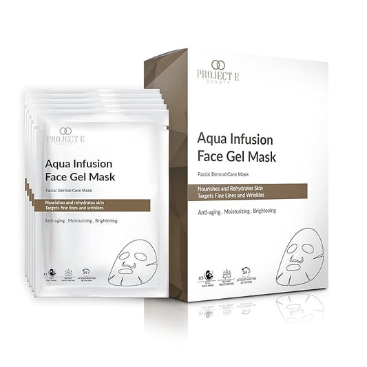 Project E Beauty Aqua Infusion Face Gel Mask Moisturizing, Hydrating & Anti-Aging | Removes Fine Lines | Brightening Collagen Face Mask | Skincare Routine | Hydrogel Sheet Masks | 5 Pack-Velvo Beauty
