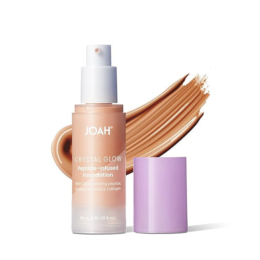 JOAH Crystal Glow Peptide-Infused Foundation, 2-in-1 Multitasking Korean Makeup with Blurring Face Primer, Luminizer, Hydration & Skin Defense for a Flawless Finish, 1.01 Oz, Light Medium Cool-Velvo Beauty