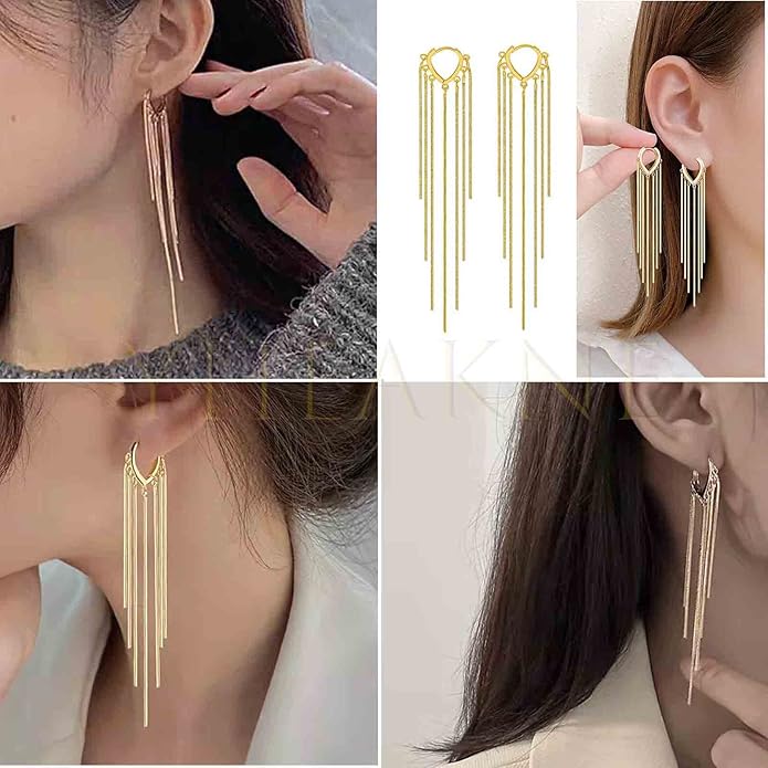 Boho Long Tassel Chain Earrings Fringe Drop Dangle Earrings Gold Dangling Chain Tassel Earrings Vintage Statement Earrings Jewelry for Women and Girls Gifts-Velvo Beauty