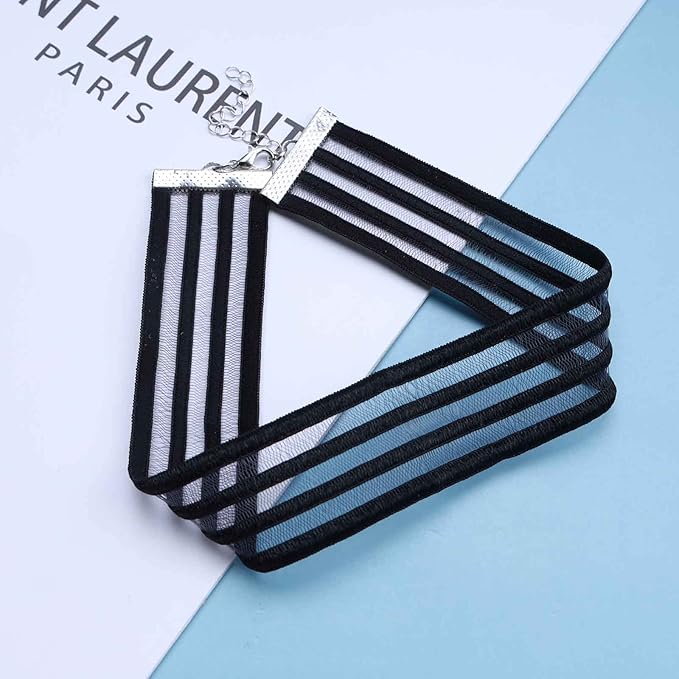 Bohemia Lace Choker Necklace Short Black Organza Necklace Gothic Wide Black Collar Necklace Punk Tattoo Choker Chain Necklace Jewelry for Women and Girls Gifts-Velvo Beauty