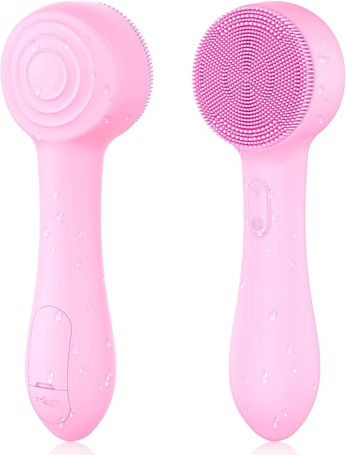 Facial Cleansing Brush Silicone Face Scrubber Waterproof Rechargeable Exfoliator Massage Device for Men & Women, Deep Pore Cleansing, Exfoliating, Removing Blackhead Electric Face Scrub Brush (Pink)-Velvo Beauty