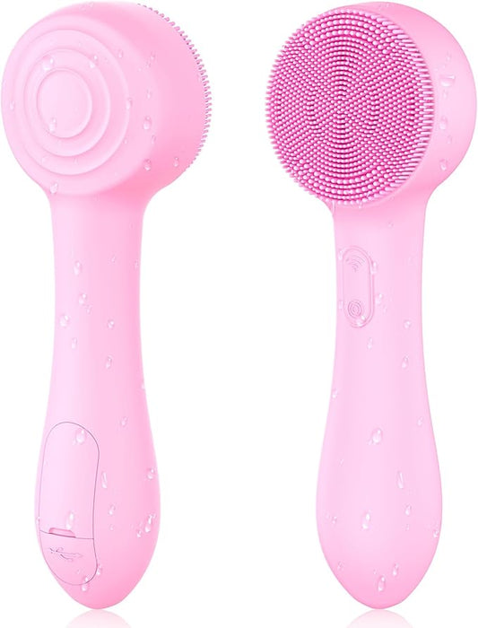 Facial Cleansing Brush Silicone Face Scrubber Waterproof Rechargeable Exfoliator Massage Device for Men & Women, Deep Pore Cleansing, Exfoliating, Removing Blackhead Electric Face Scrub Brush (Pink)-Velvo Beauty