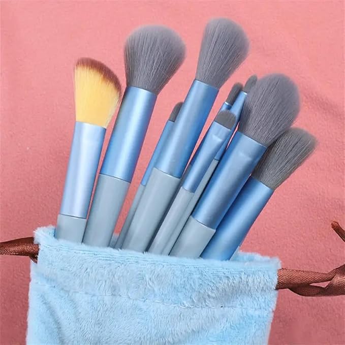 Foundation Makeup Brush Set Kit | 13 Pcs Premium Synthetic Kabuki Eye Shadows Make Up Brushes + 1 Sponge + 1 Brush Bag for Travel and Home Use (BROWN)-Velvo Beauty
