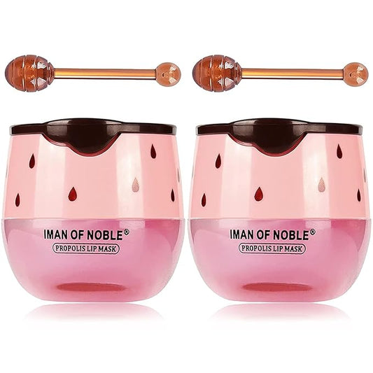 2 Pack Bee Lip Balm Honey Pot, Moisturizing Strawberry Lip Mask, Hydrating & Prevention Dry and Cracked Lip Scrubs Exfoliator Lip Sleeping Mask Reduces Lip Lines Nourishing Lip Care Mask-Velvo Beauty