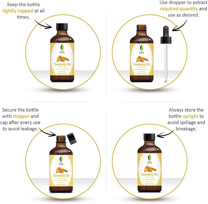 SVA Turmeric Essential Oil – 4 Fl Oz – 100% Natural Turmeric Oil - for Diffuser, Hair Care, Face, Skin Care, Aromatherapy, Scalp and Body Massage, Soap and Candle Making – with Dropper-Velvo Beauty