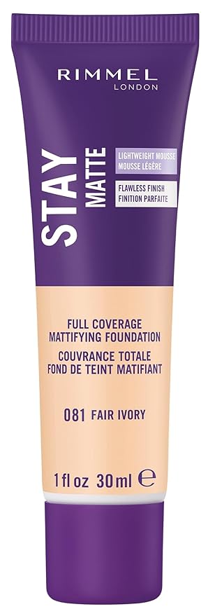 Rimmel London Stay Matte Liquid Mousse - 081 Fair Ivory - Foundation, Lightweight, Shine Control, Oil-Free, 1oz-Velvo Beauty