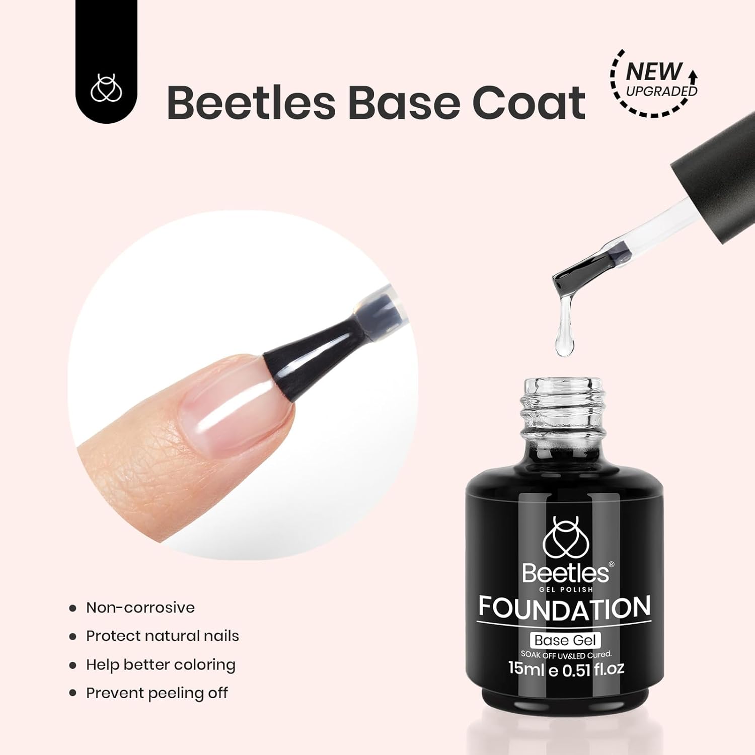 Beetles 3Pcs 15ml Gel Polish Top Coat Base Coat and Liquid Peel Off Latex Set No Wipe Base Top Coat Soak Off Uv LED Nail Lamp Finish Nails Cuticle Guard Nail Art Design Manicure Kit Nail Shine Gifts-Velvo Beauty