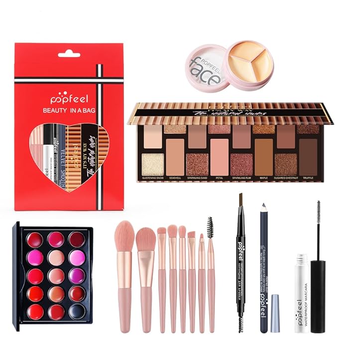 All in One Eyeshadow Palette Makeup Set, Makeup Kits with Makeup Brush Sets, Mascara, Eyebrow Pen, Concealer Lipstick Palette,Travel Makeup Bundle Holiday Surprising Makeup Box for Women Girl-Velvo Beauty