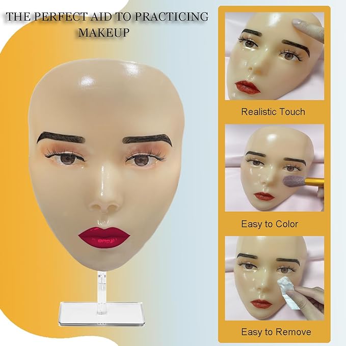 Makeup Practice Face Board, 5D Makeup Mannequin Face with Makeup Practice Kit for Makeup Artist, Beginners Face Makeup Practice, Eyelash Eyeliner Eyebrow Mapping, Come with Makeup Tools & Makeup Bag-Velvo Beauty