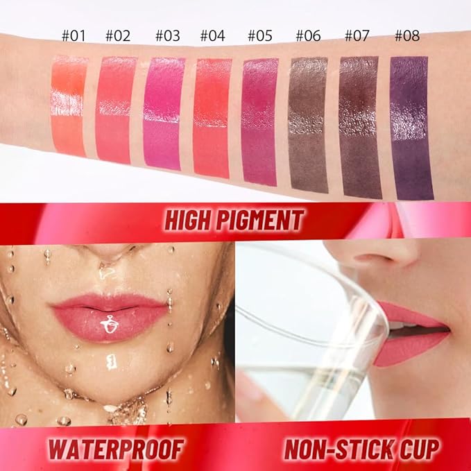 Dewy Rose Lip Stain Peel Off Lip Gloss oil Dual-Ended Combo, Lips Liner Stain Peel Off Tattoo, Long Lasting & Waterproof, Transfer-Proof Lip Tint Stain with Lip oil for All Skin Type 02#-Velvo Beauty