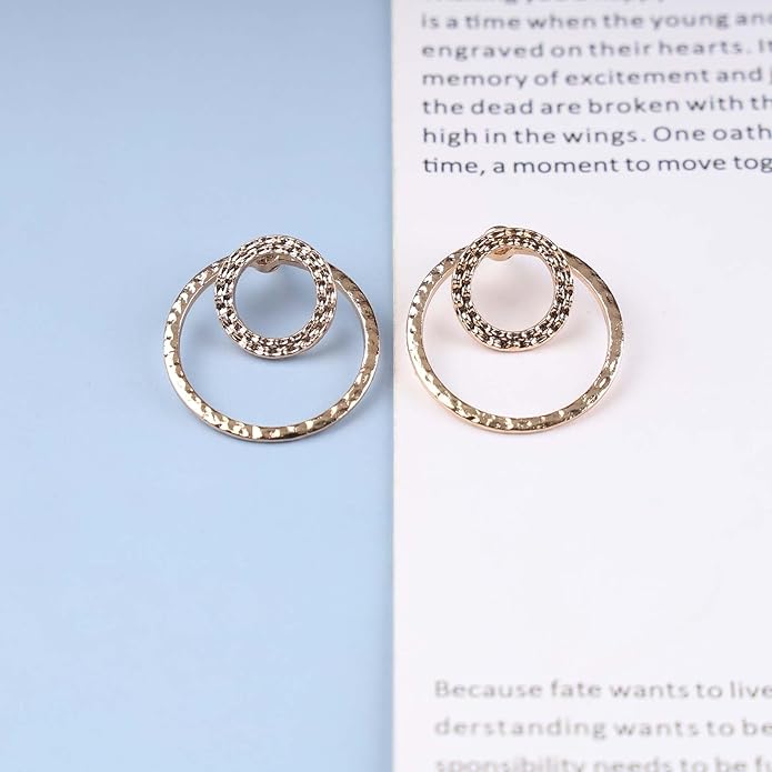 Vintage Crystal Circle Ear Jacket Earrings CZ Hollow Circle Hoop Earrings Gold Circle Earrings Minimalist Geometric Circle Stud Earrings Jewelry for Women-Velvo Beauty