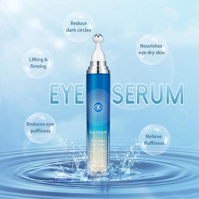 Eye Serum with Roller ball, 15 ML Eye Cream for Dark Circles and Puffiness, Anti-Aging Under Eye Roller Cream Reduce Wrinkles and fine lines-Velvo Beauty