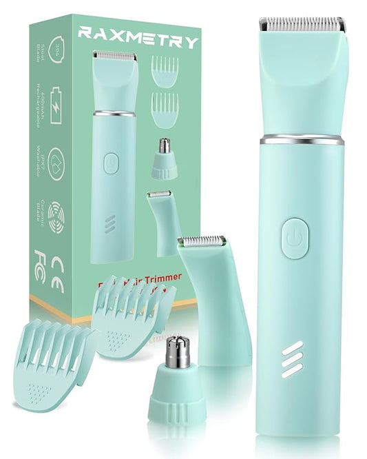 Bikini Trimmer for Women,2-in-1 Painless Electric Razors & Shaver Nose,IPX7 Waterproof,Body Hair Trimmer for Underarm/Pubic/Nose/Legs,USB-C Rechargeable Women's Grooming Kit (Mint Green)-Velvo Beauty