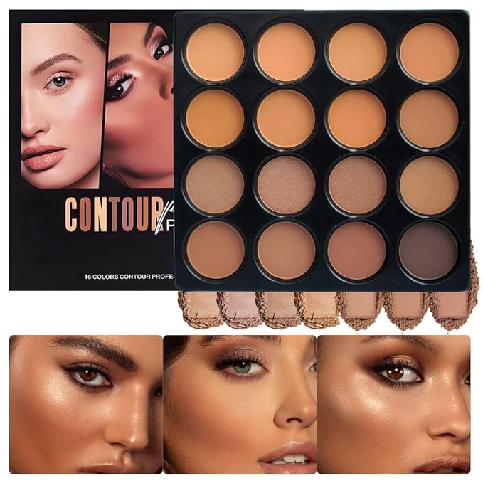 Professional Light Medium Brown Contour Highlight Palette,Multiple Full Coverage Makeup Palet for Correcting, Easy Blending, Long-lasting formula, Sculpt & Highlighting,Matte and Shimmer Finish, 16A-Velvo Beauty