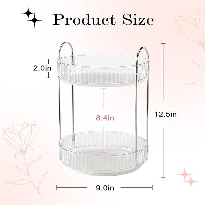 Rotating Makeup Organizer, 360° Spinning Makeup Storage Holder Rack, Dresser Bathroom Organizer Countertop, Large Capacity Perfume Skincare Lipstick Organizer for Vanity.(2 Tiers, Transparent)-Velvo Beauty