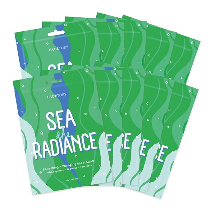 FACETORY K Beauty Face Mask Skin Care - SEA THE RADIANCE PLUMPING Sheet Mask with Peptides & Seaweed Extract | Hydrates, Firms, Rejuvenates (10 Pack)-Velvo Beauty