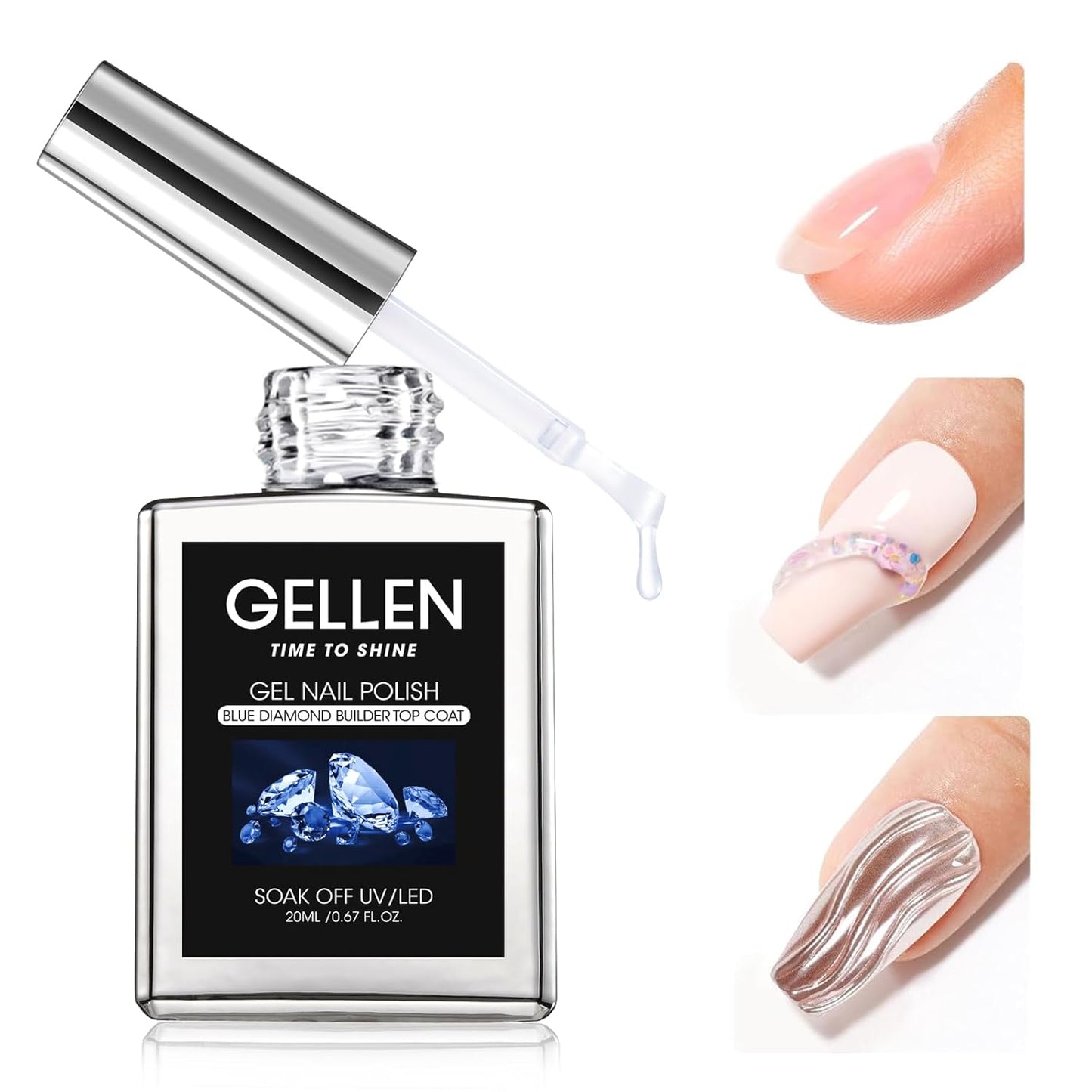 GELLEN 4 in 1 Builder Gel & Top Coat in a Bottle, 20ml Upgraded Formula Nail Gel for Nail Apex, Glossy Top Coat, 3D Nail Arts & Chrome Nails, Home Salon Manicure Gift for Women Girls-Velvo Beauty