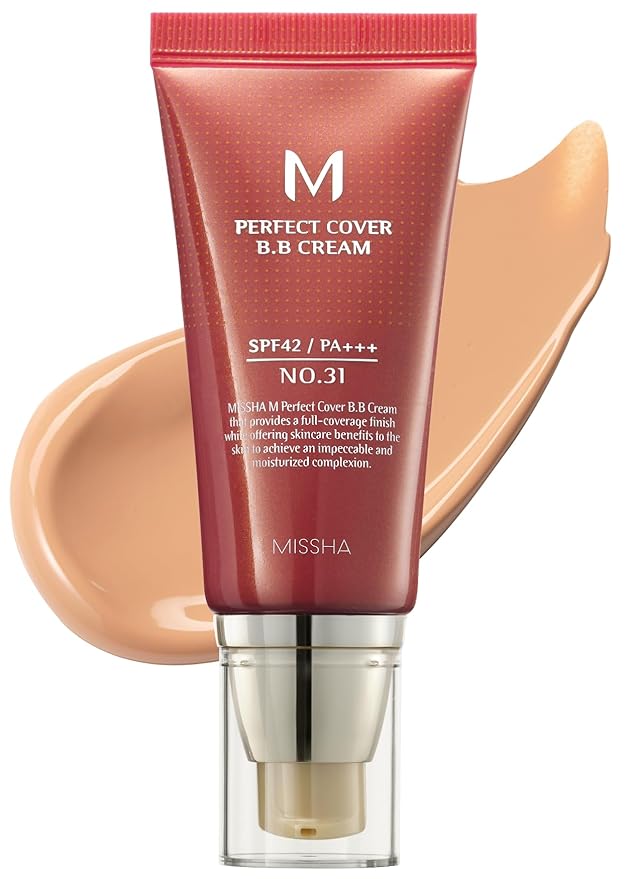 MISSHA M Perfect BB Cream No 31.Golden beige for medium/deep with neutral skin tone SPF 42 PA +++ 1.69 Fl Oz - Tinted Moisturizer for face with SPF-Velvo Beauty