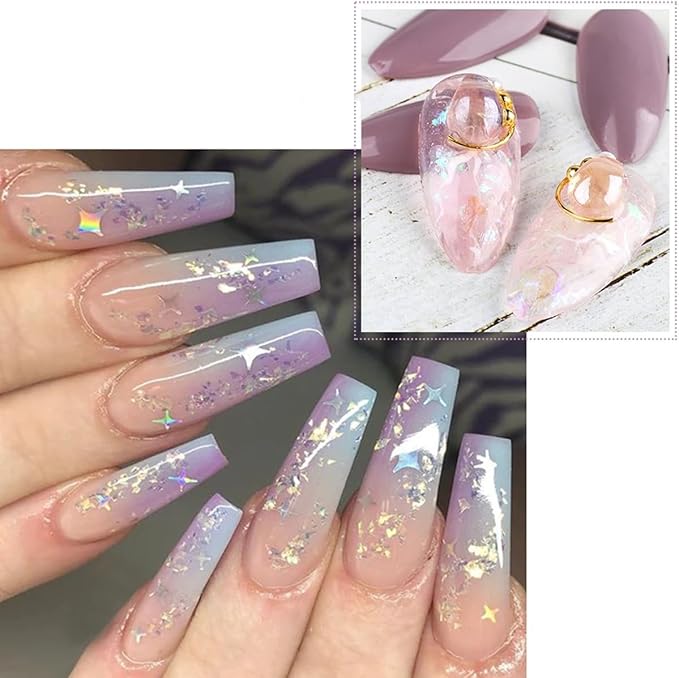 12 Colors Holographic Nail Art Glitter Sequins Iridescent Ice Slag Nail Glitter Laser Nail Art Flakes Colored Fluorescent Glass Paper Nail Sticker Decoration for Face Hand Body Make-Up DIY-Velvo Beauty
