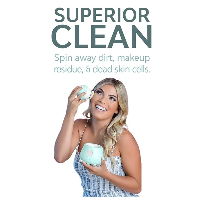 Tao Clean Ona Diamond Orbital Facial Brush and Cleansing Station – Robin's Egg Blue – Electric Face Cleansing Brush with Ergonomic Handle, Dual Speed Settings, 2 Piece Set, (BA-0201-RBE-US)-Velvo Beauty