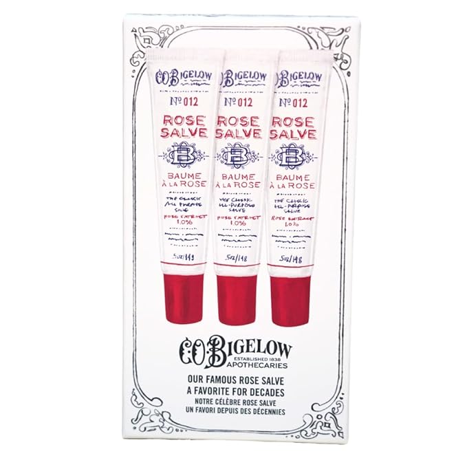 C.O. Bigelow Rose Salve Lip Balm Tubes 3 Pack, All Purpose Salves Moisturizing for Chapped Lips and Dry Skin-Velvo Beauty