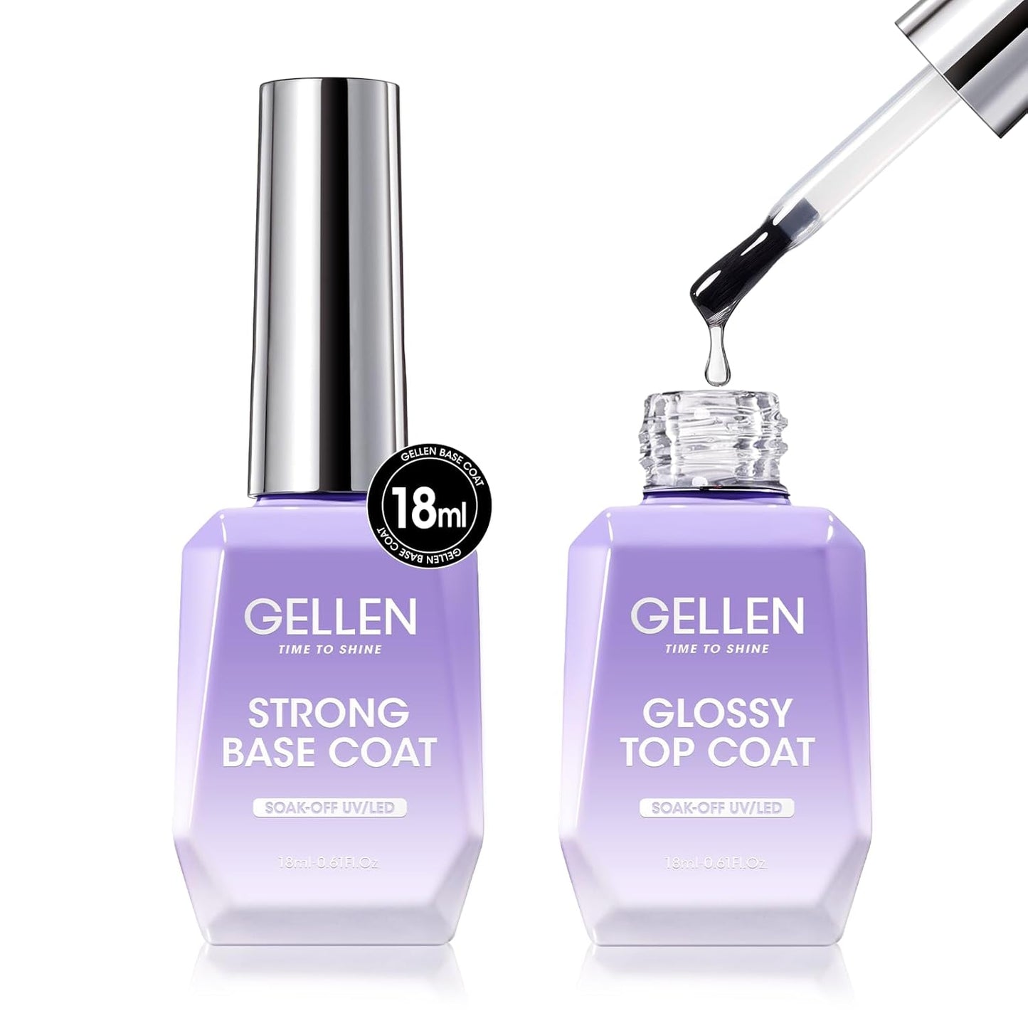 GELLEN Gel Top Coat and Base Coat 2 Pcs 18ml Superior Base Coat Top Coat Set No Wipe Soak Off Ultra Glossy Top Coat Gel Nail Polish UV LED Clear Nail Polish Long Lasting for 28+ Days-Velvo Beauty