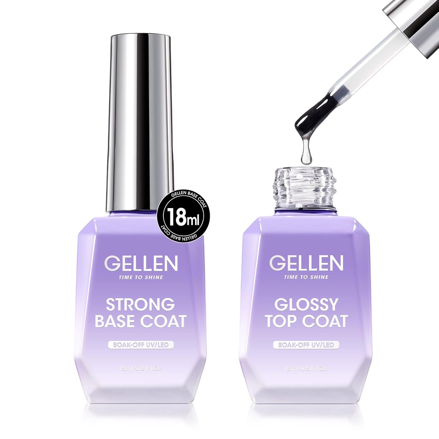 GELLEN Gel Top Coat and Base Coat 2 Pcs 18ml Superior Base Coat Top Coat Set No Wipe Soak Off Ultra Glossy Top Coat Gel Nail Polish UV LED Clear Nail Polish Long Lasting for 28+ Days-Velvo Beauty