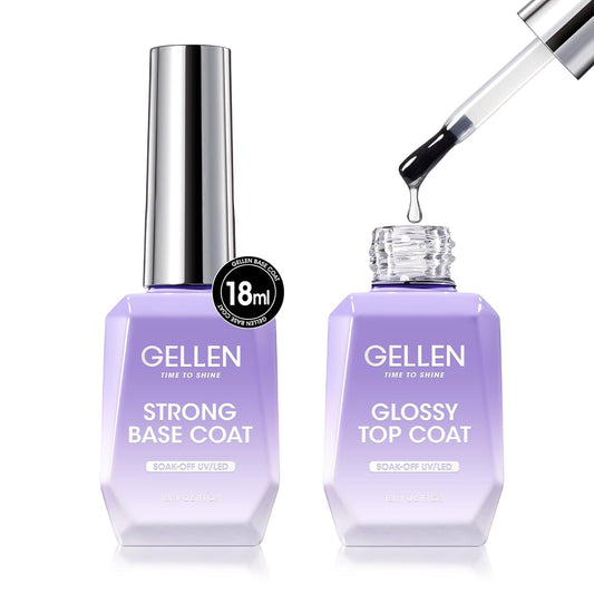 GELLEN Gel Top Coat and Base Coat 2 Pcs 18ml Superior Base Coat Top Coat Set No Wipe Soak Off Ultra Glossy Top Coat Gel Nail Polish UV LED Clear Nail Polish Long Lasting for 28+ Days-Velvo Beauty