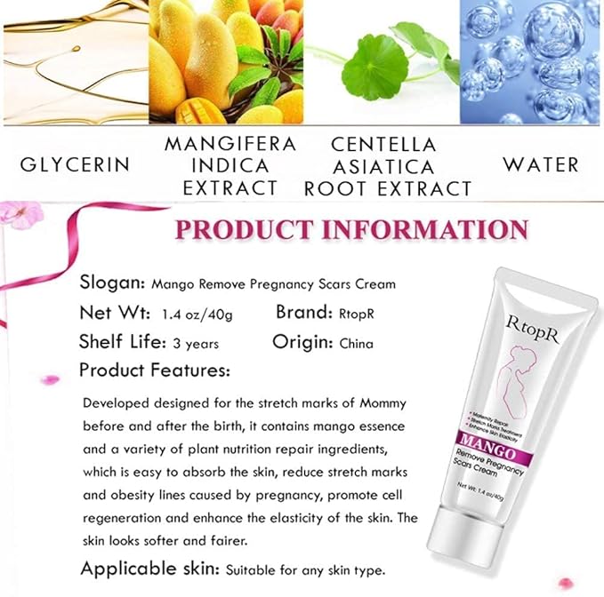 RtopR Mango Stretch Marks and Scar Cream -Stretch Marks and Scar Removal Cream for Pregnancy - Best Body Moisturizer-80g-Velvo Beauty