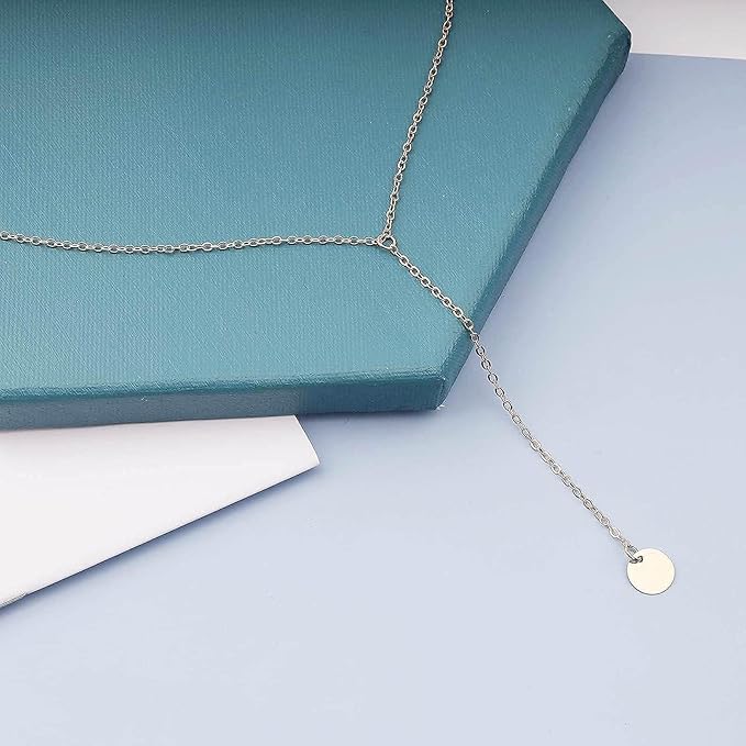 Boho Coin Disc Necklace Gold Long Y Lariat Necklace Disc Y Drop Necklace Trendy Minimalist Everyday Necklace Jewelry for Women and Girls-Velvo Beauty