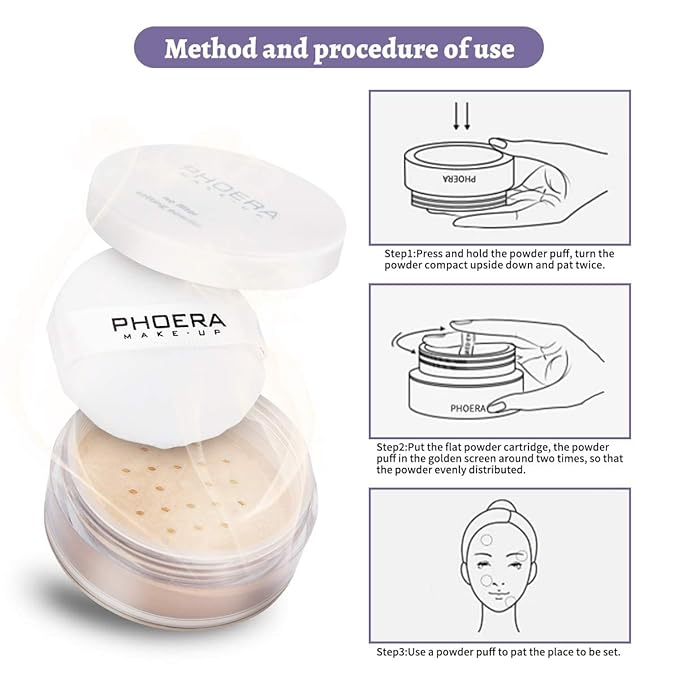 PHOERA Setting Powder Controls Oil,Setting Powder Makeup Light,Loose Powder Makeup Coverage,Loose Setting Powder Mini,0.17oz (Big02# Cool Beige)-Velvo Beauty